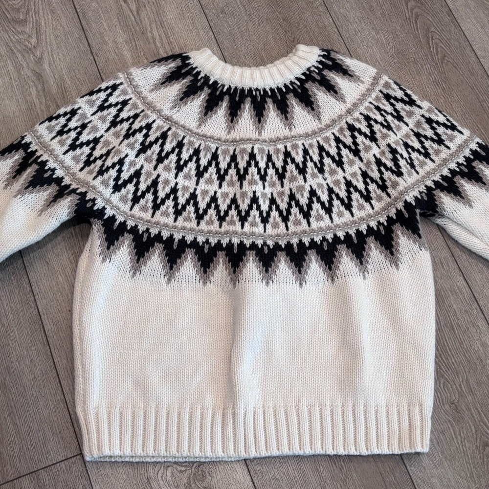 H&M Fair Isle Knit Sweater Womens Large Cream Black Grey Nordic Pullover NEW